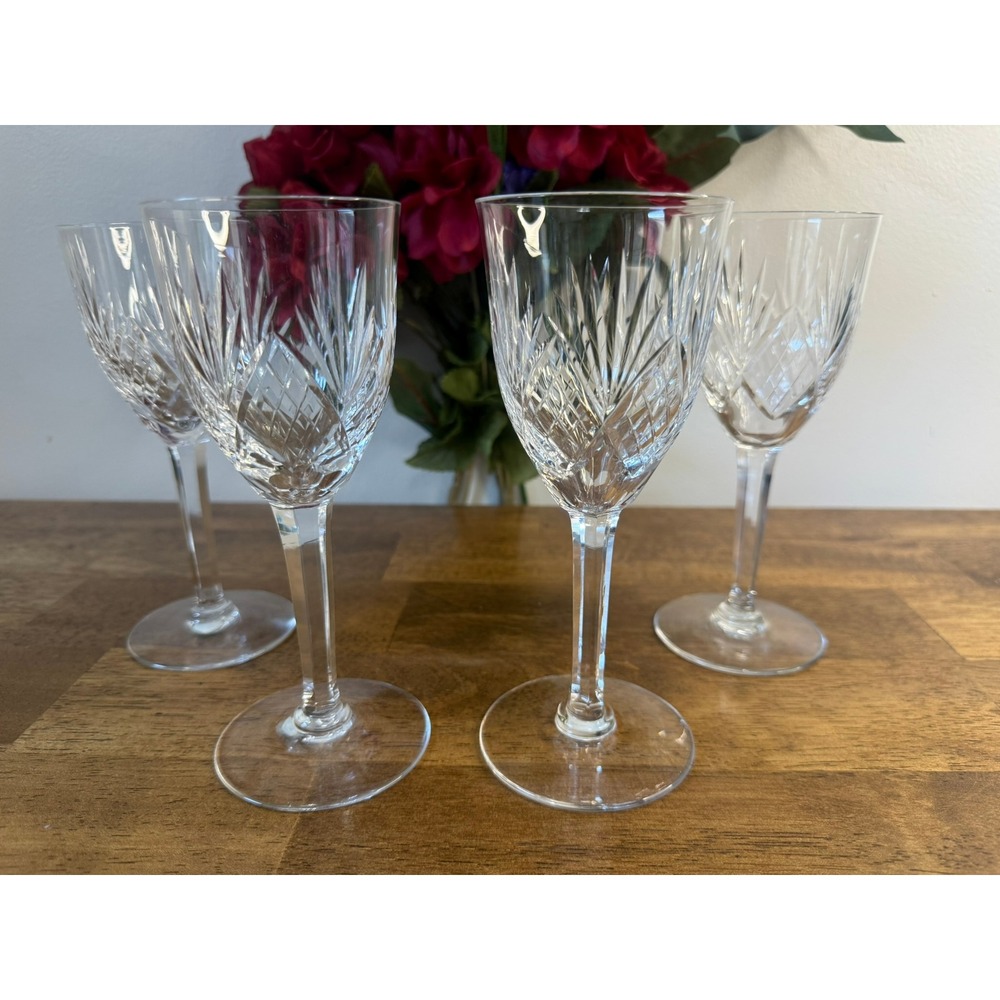 Cristallerie Lorraine French‎ Crystal Wine Glasses 4 Cut Crystal Stemware